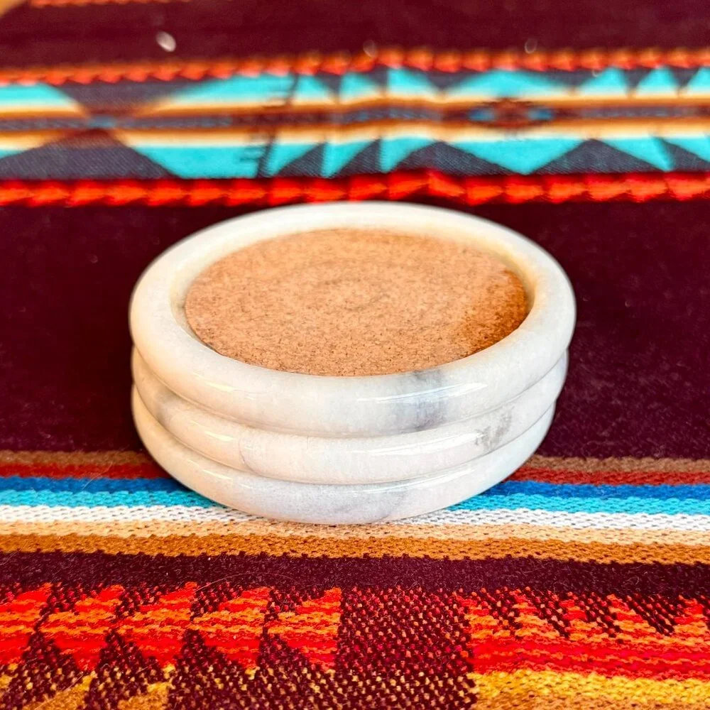 Set of 3 Vintage Mid-Century Modern Marble Stone Coasters